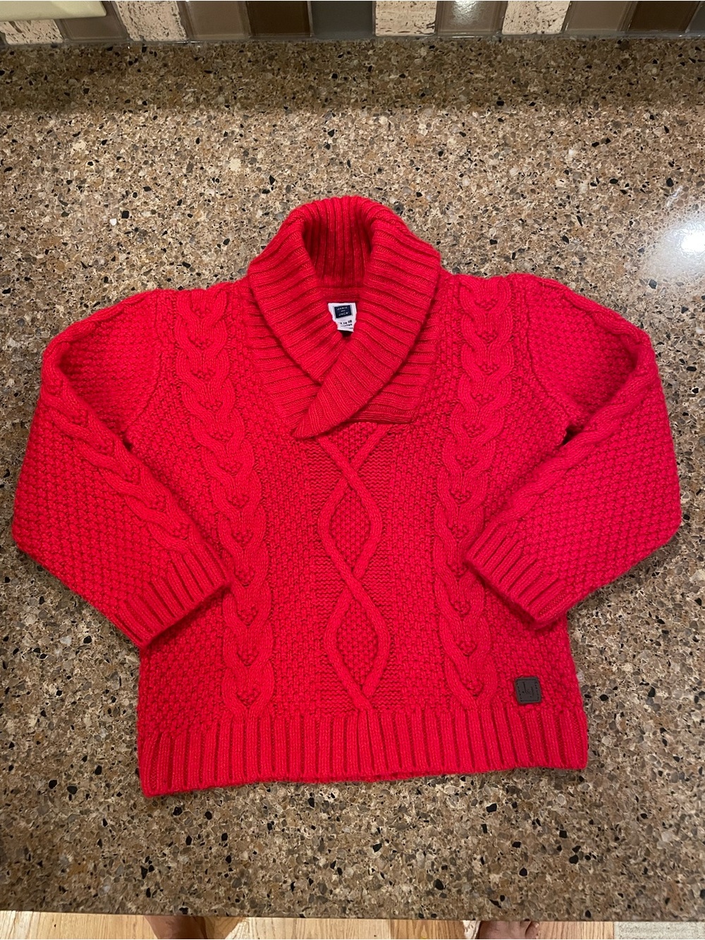 Janie and Jack Red Cable-Knit Shawl Turtleneck Sweater